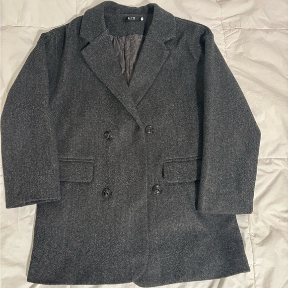 Women's Double-Breasted Gray Coat - Picture 3 of 7